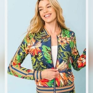 Jealous Tomato Floral Tropical Print Stretch Fit Jacket Size Small
